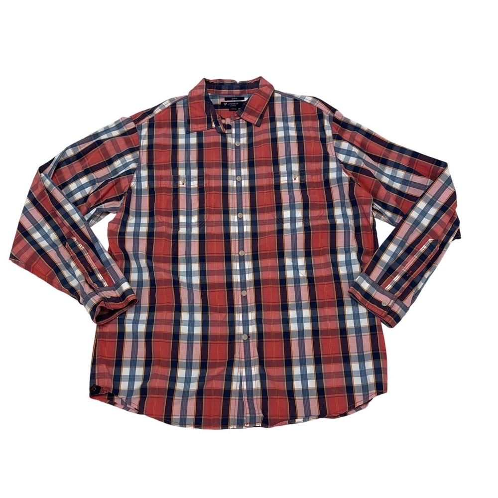 Cremieux Classics Slim Fit Plaid Button Down Shirt Mens XL Red Blue Cotton